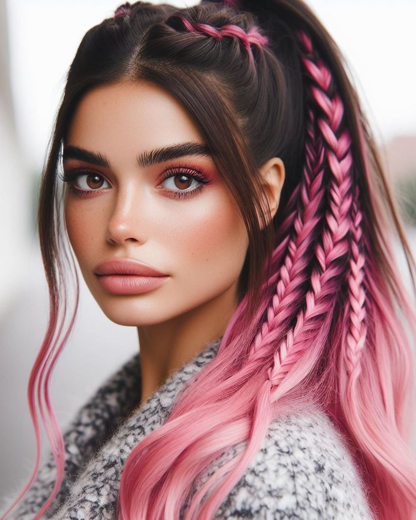 Magenta Magic: This sleek high ponytail with vibrant magenta pink hair is a bold statement for the girl who isn't afraid to stand out.
