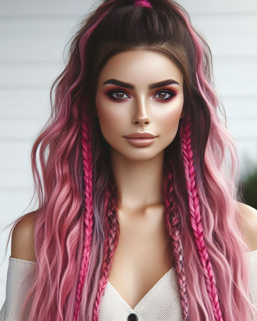 Half-Up Power Pony: Don't miss out on the fun! Create a stunning half-up, half-down hairstyle by incorporating a high ponytail with a vibrant shade of magenta pink.