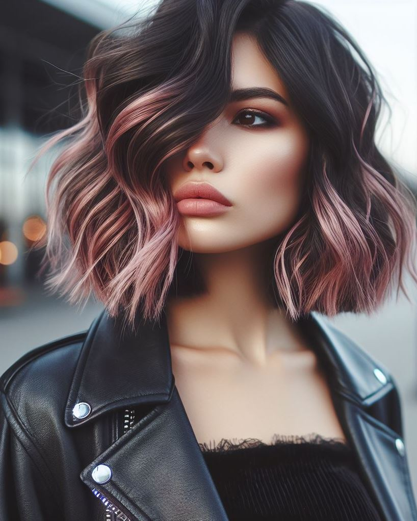 Half-Up, Half-Amazing: Don't miss out on the fun! Create a stunning half-up, half-down hairstyle by incorporating a few bobby pins or a hair clip to secure the top half of your dusty pink wavy bob.