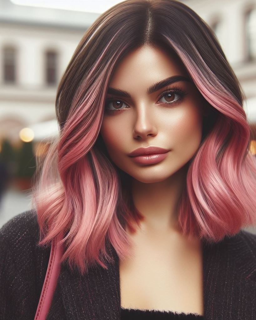 Pink Power with a Vintage Twist: Bubblegum pink hair with feathered layers adds a touch of retro charm.