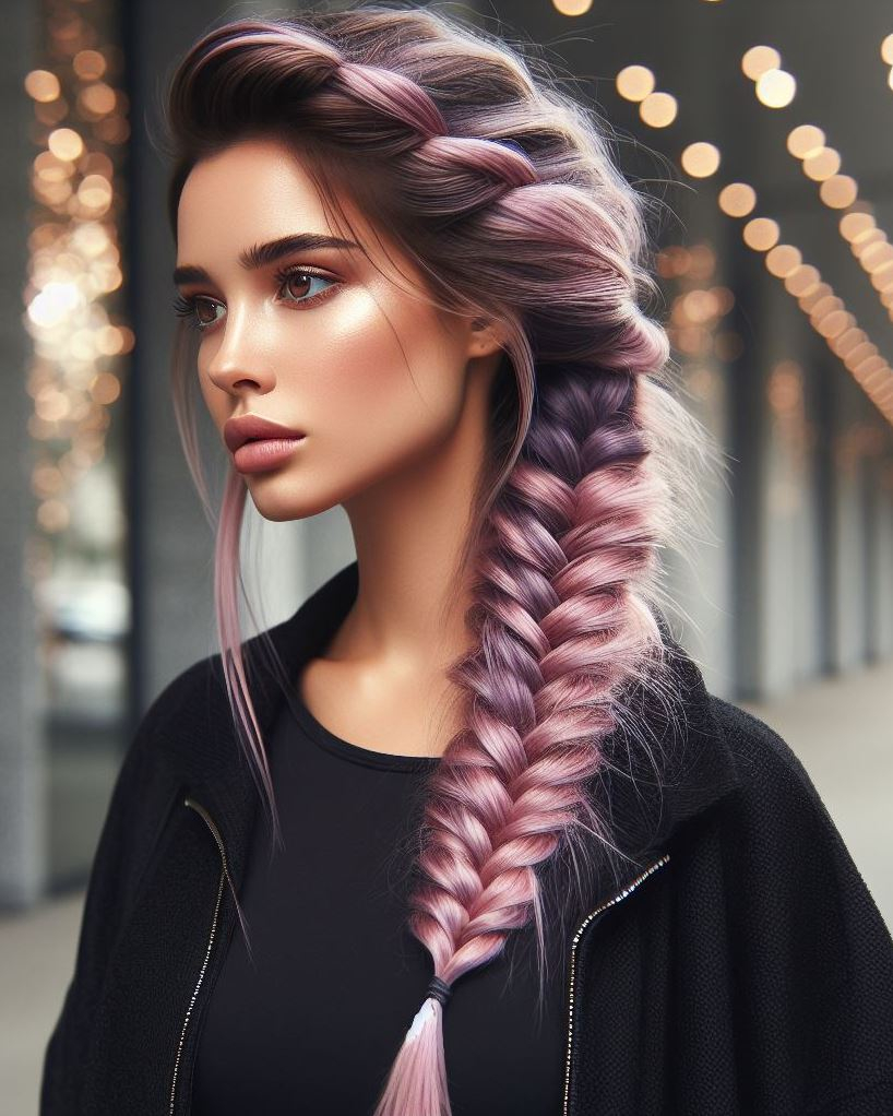 Dreamy Lavender Pink Braid: This Dutch fishtail braid in a soft lavender pink is perfect for a whimsical, romantic look. 