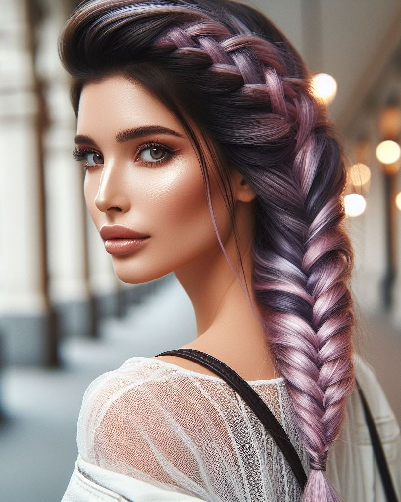 Pretty in Pink with a Twist: The intricate Dutch fishtail braid in a captivating lavender pink adds a unique touch of elegance.