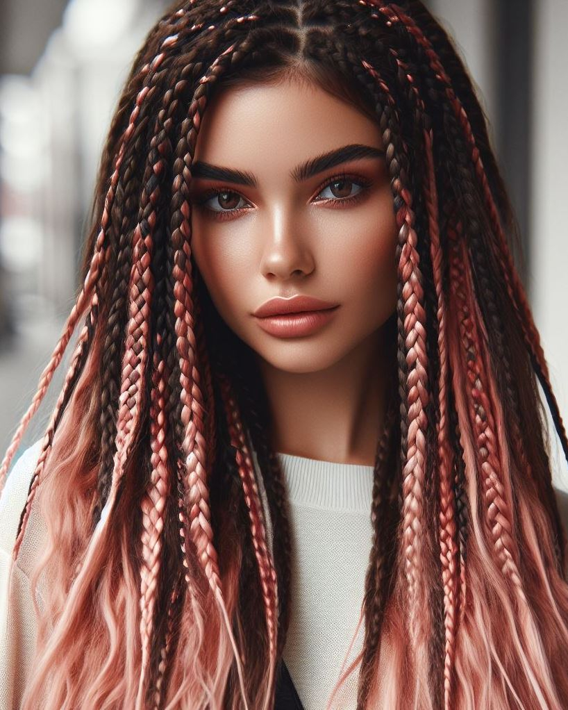 Modern Muse with Box Braids: Rock a trendy twist with rose gold pink box braids for a look that's both modern and protective.