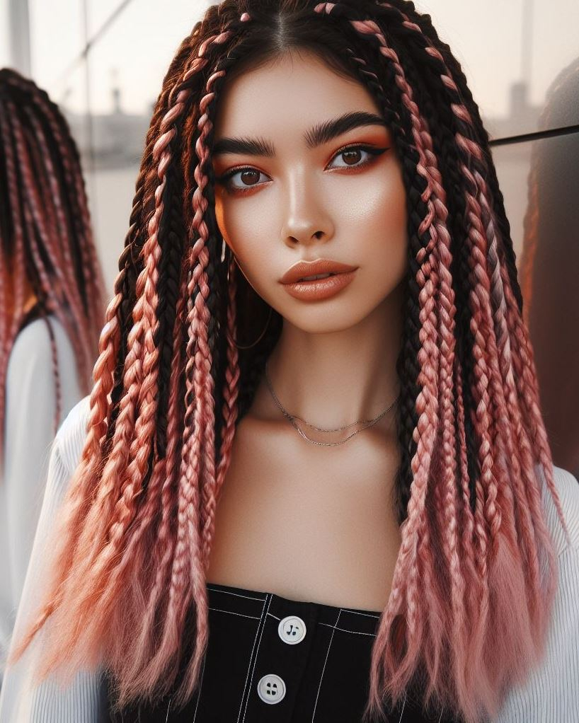 Head-Turning Hues: Rose gold pink box braids are a statement-making look that's sure to turn heads.