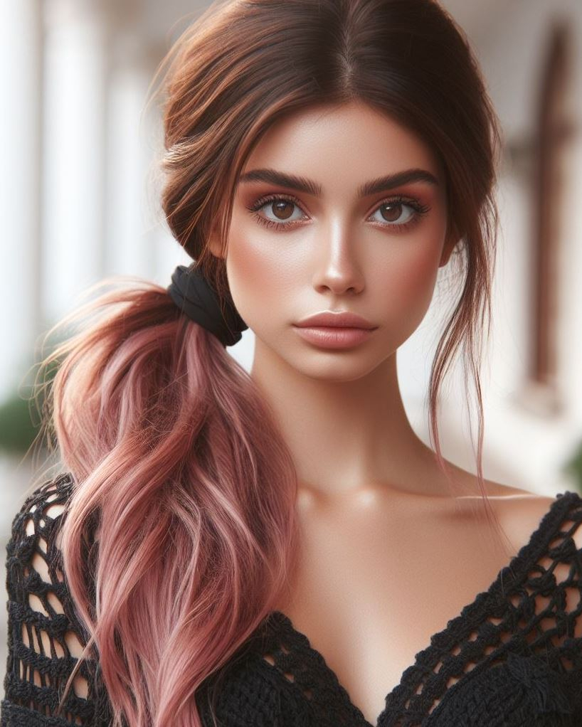 Effortless Elegance in Pink: A dusty pink low ponytail with a wrapped detail adds a touch of sophistication to your everyday look.