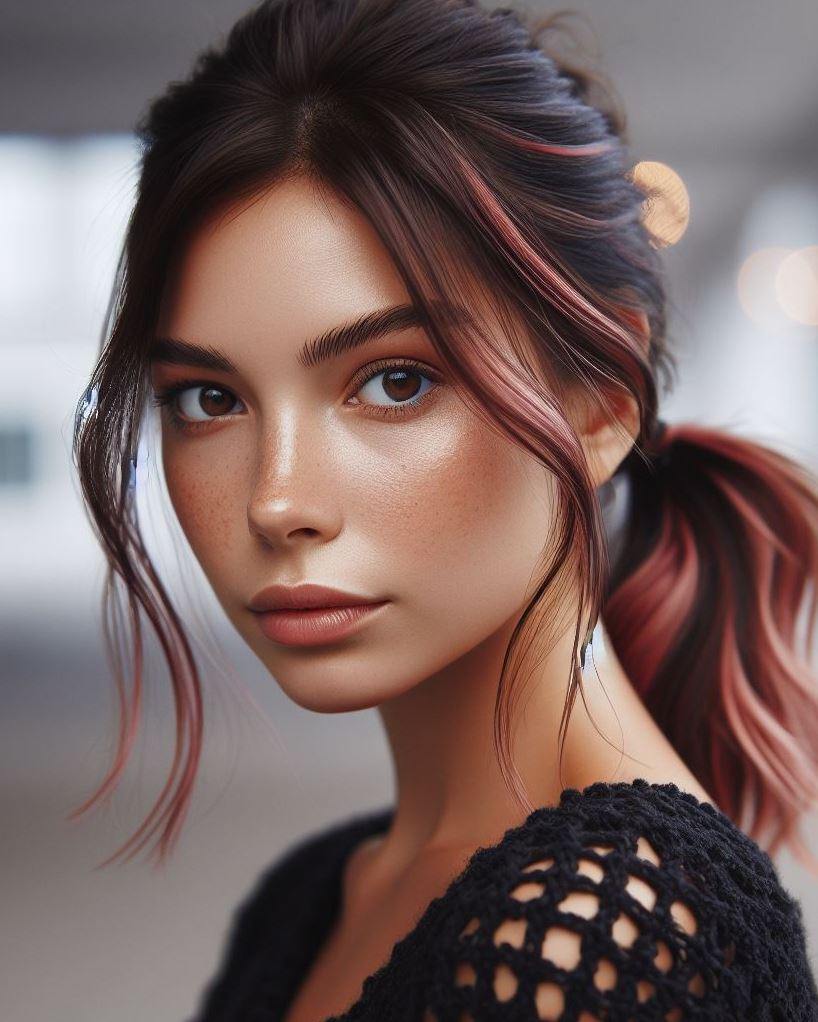 Second-Day Savior with Style: Transform limp locks into a polished dusty pink low ponytail with a playful wrapped detail.