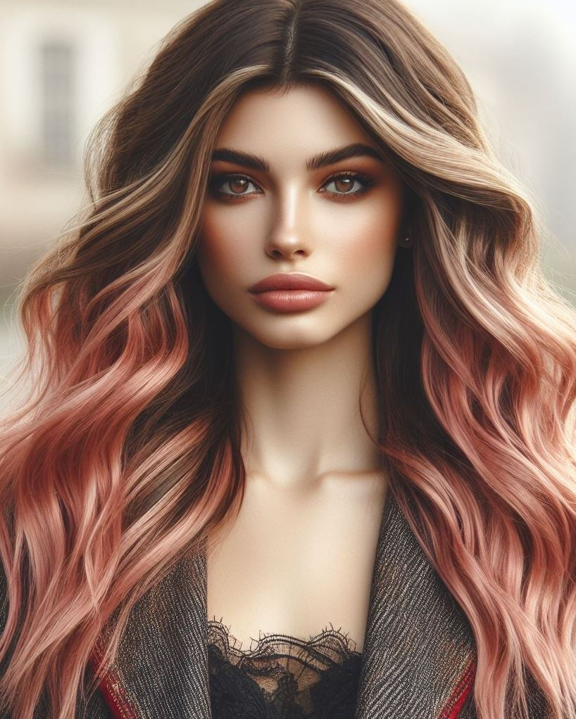 Golden Goddess Waves: Sun-kissed strawberry blonde hair in loose waves with a center part – beach vibes all year round!