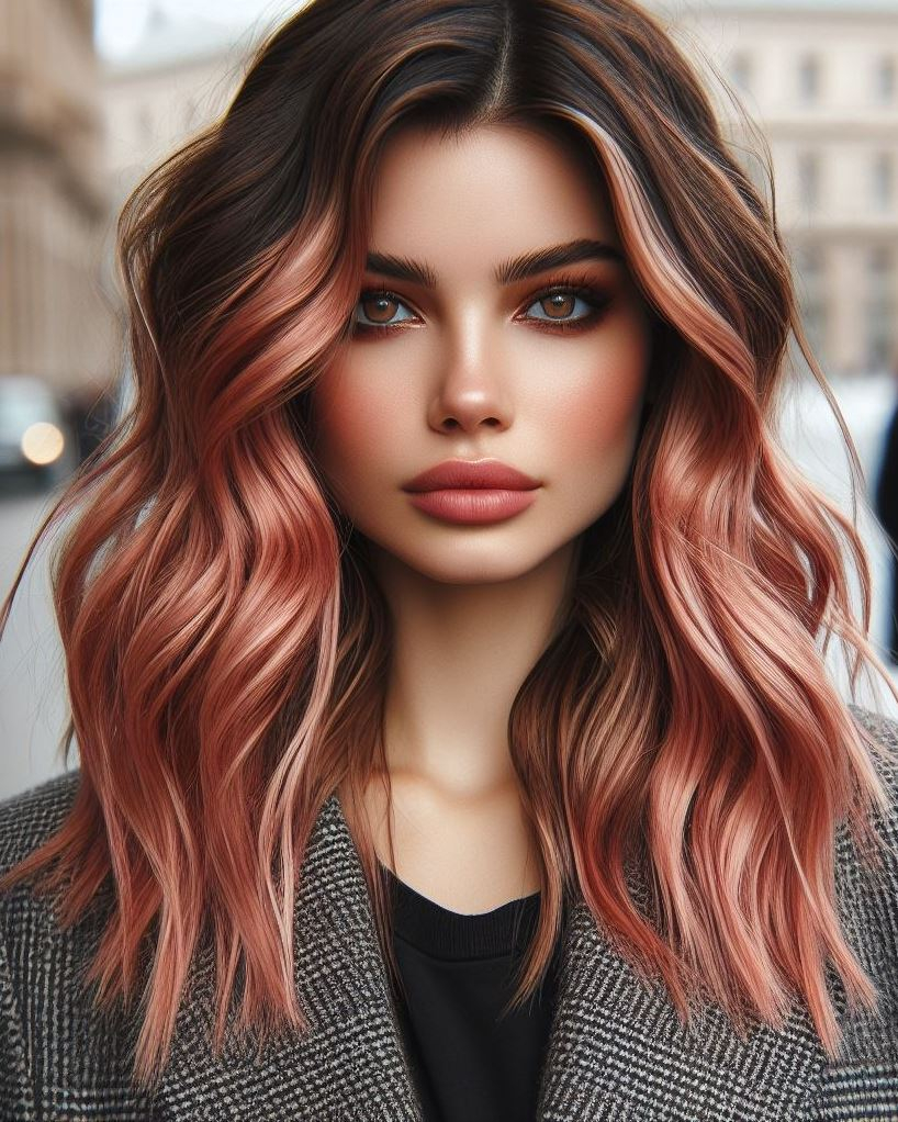 Effortless Chic with a Touch of Warmth: Loose waves and a center part showcase the beauty of strawberry blonde hair for a timeless look.