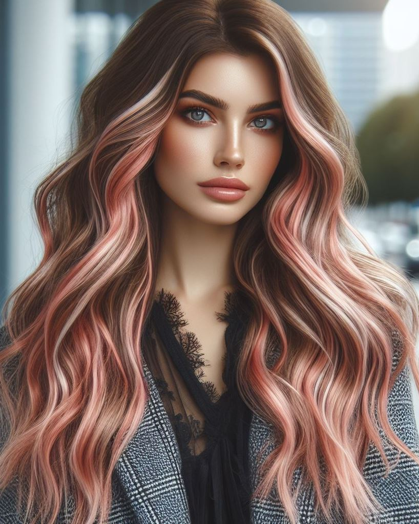 Beach Babe with a Sun-Kissed Glow: Strawberry blonde hair with loose waves and a center part creates a natural, beachy vibe. 