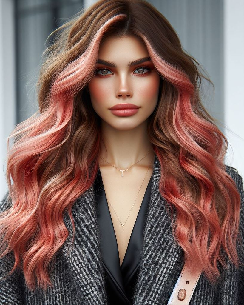 Dimensional Beauty: Loose waves and a center part highlight the warm and cool tones of your strawberry blonde hair.