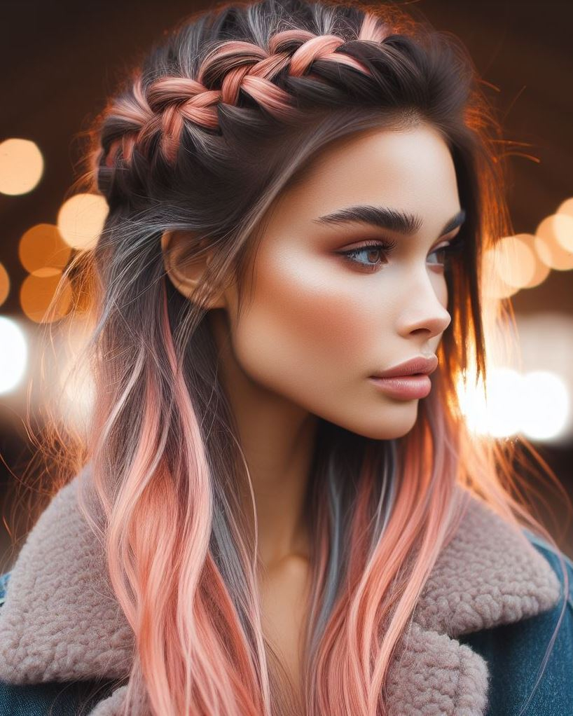 Bohemian Beauty in Peach: A whimsical peach pink crown braid adds effortless bohemian flair to your hairstyle.