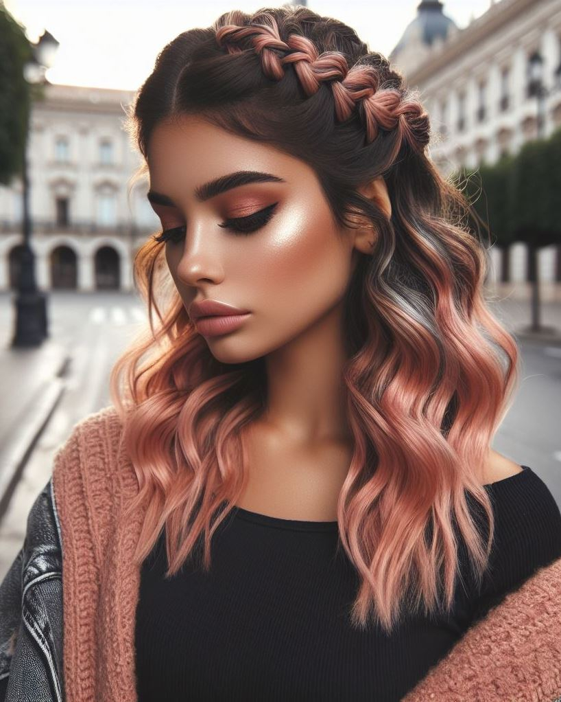 Mermaid Magic with a Peachy Twist: A peach pink crown braid adds a touch of enchantment to your mermaid vibes.