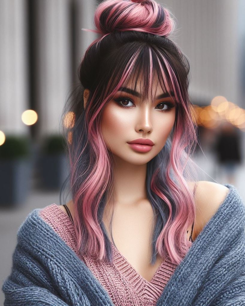 Playful Pink Updo: A bubblegum pink sock bun creates a fun and flirty hairstyle, perfect for a day out or a night on the town!