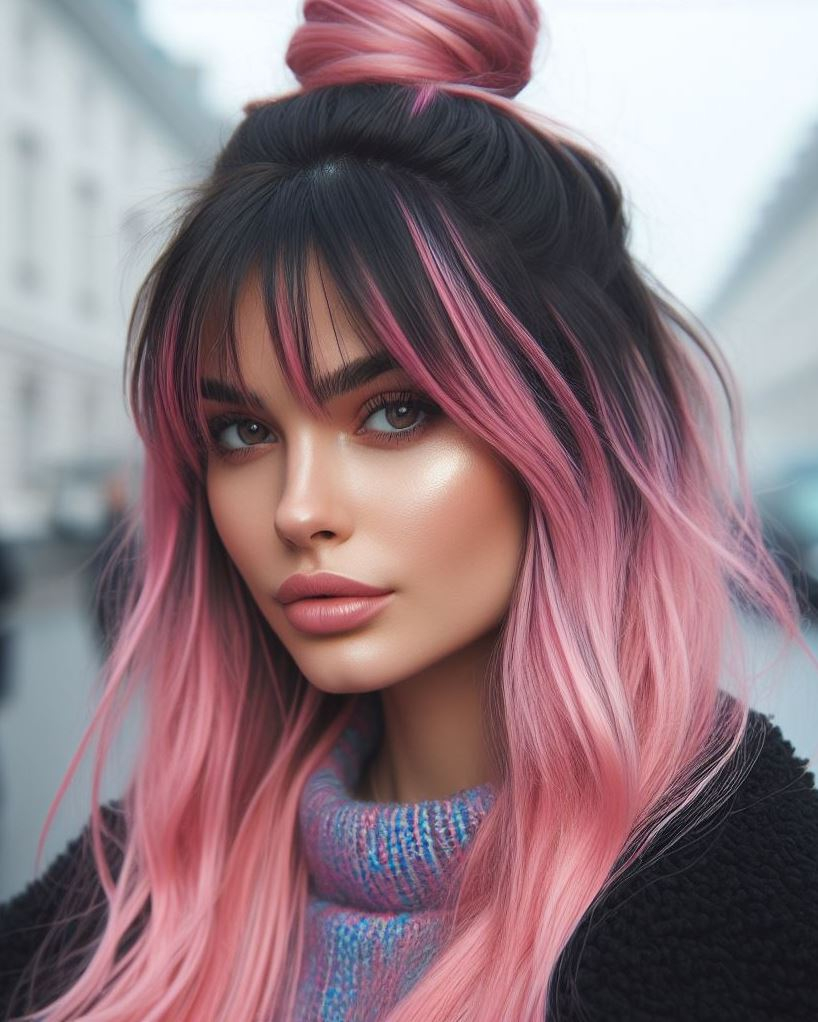 Girly Glam with a Touch of Whimsy: A bubblegum pink sock bun adds a touch of sweetness to your look – perfect for a day out!