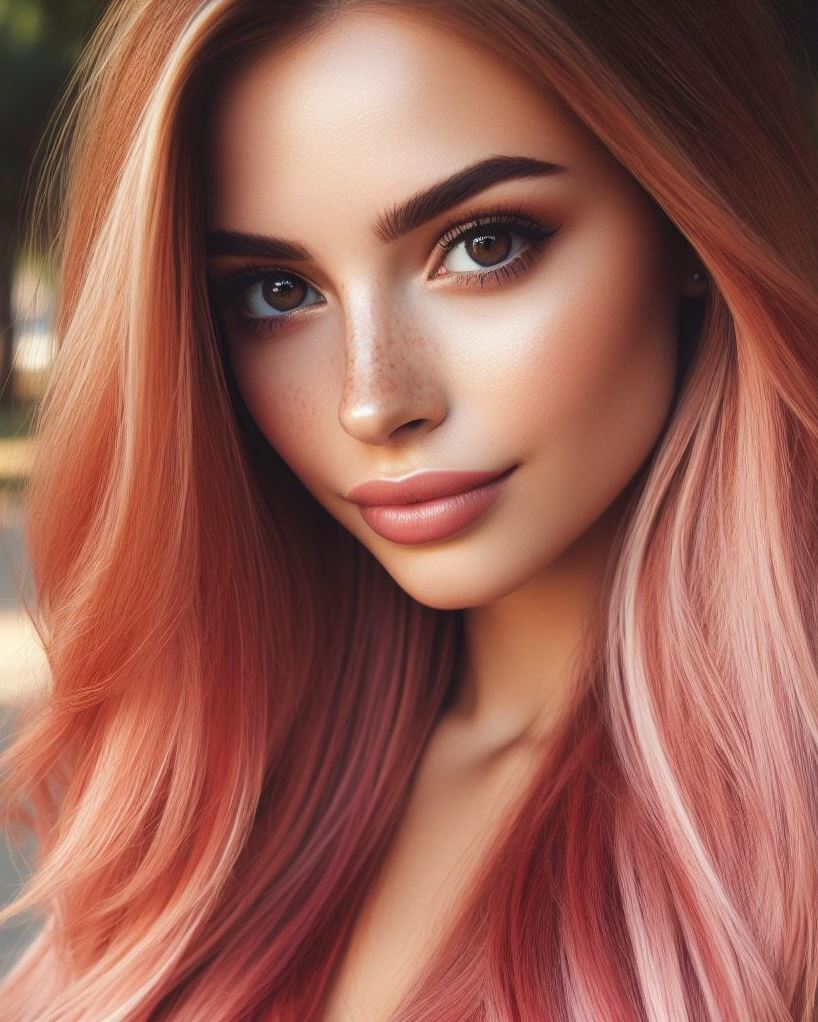 Strawberry Dream: Long, straight hair with a pink balayage creates a soft, romantic look that's perfect for summer. 