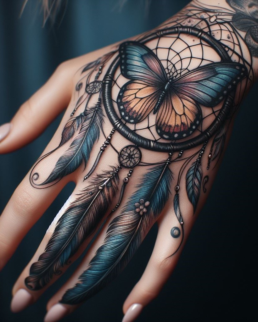 Dream Catcher Tattoos: 13 Dreamy Designs to Catch Your Eye | Pocoko Dream Catchers Take Flight with Butterflies Embrace the beauty and symbolism of transformation! Combine a dream catcher tattoo with delicate butterflies for a design that captures the essence of dreams and positive change.