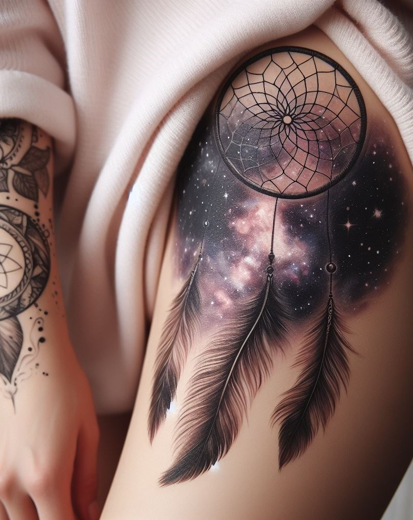 Dream Catcher Tattoos: 13 Dreamy Designs to Catch Your Eye | Pocoko Blackwork Dream Catcher: Bold & Dramatic Embrace a bold aesthetic with a blackwork dream catcher tattoo. Intricate details and negative space create a striking and eye-catching design!