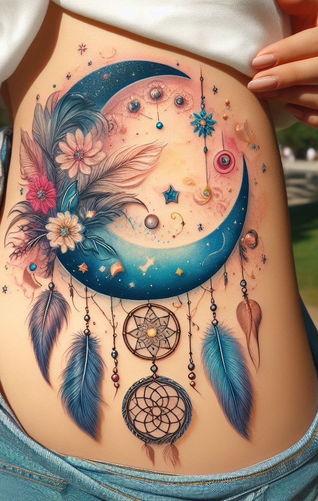 Dream Catcher Tattoos: 13 Dreamy Designs to Catch Your Eye | Pocoko Dream Catcher & Floral Flourishes Delicate flowers woven into your dream catcher tattoo add a touch of femininity and symbolize growth or new beginnings.