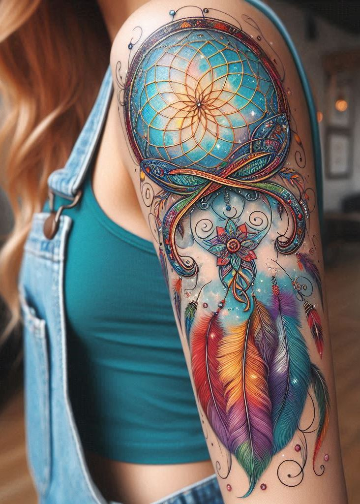 Dream Catcher Tattoos: 13 Dreamy Designs to Catch Your Eye | Pocoko Dive into the cosmos with these stunning galaxy dream catcher arm tattoos for women! Perfect for those who dream big and love to stand out, these designs are a celestial blend of beauty and mystery. Ready to wear your dreams on your sleeve?