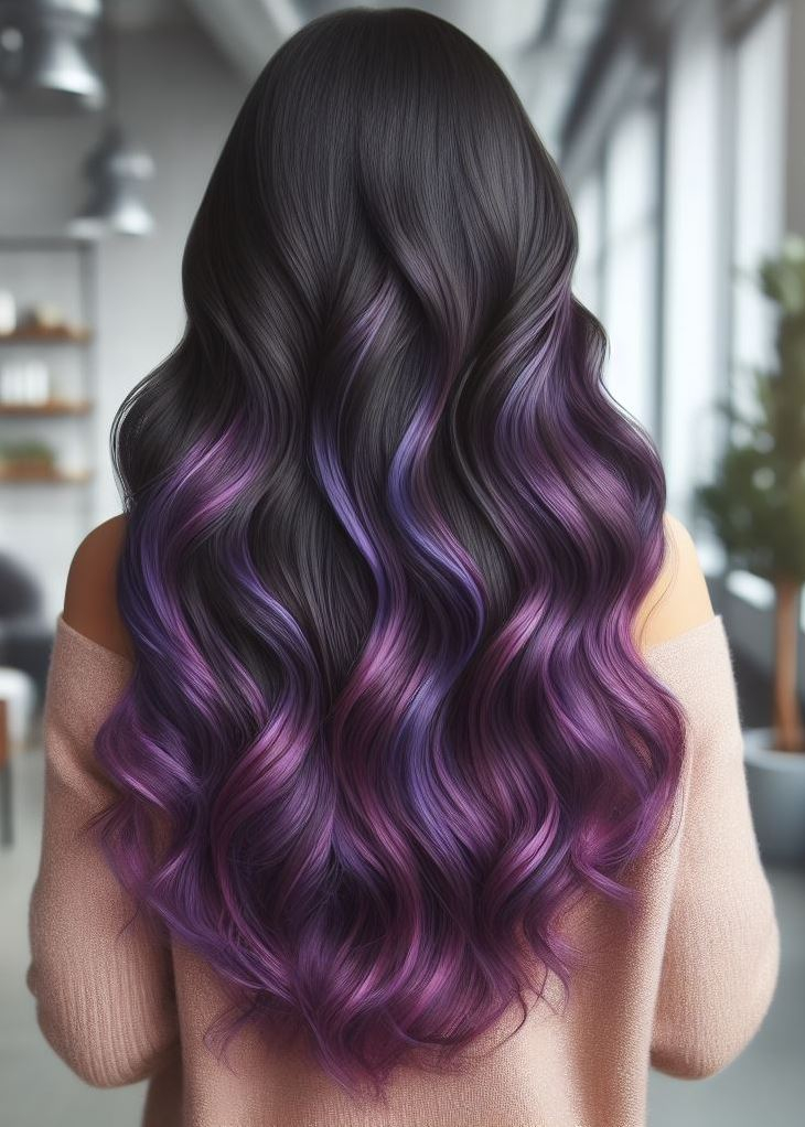 Healthy Hair Hacks: How to Keep Your Hair Color Vibrant | Pocoko Beach Babe to Mystic Mermaid: Violet Highlights Reimagine Wavy Hair. Take your beachy waves to a new level with captivating violet highlights.