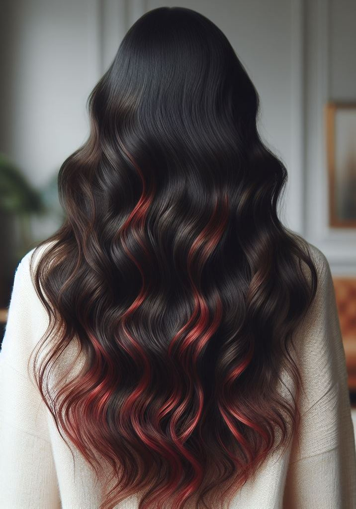 Healthy Hair Hacks: How to Keep Your Hair Color Vibrant | Pocoko From Brunette to Blazing: Red Highlights Take Over Wavy Hair. ✨ Transform your thick, brunette waves with a fiery infusion of red highlights.