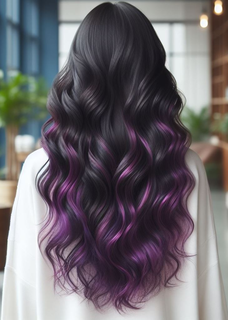 Healthy Hair Hacks: How to Keep Your Hair Color Vibrant | Pocoko From Brunette to Breathtaking: Violet Highlights Take Center Stage. Transform your thick, wavy brunette hair with a pop of captivating violet.