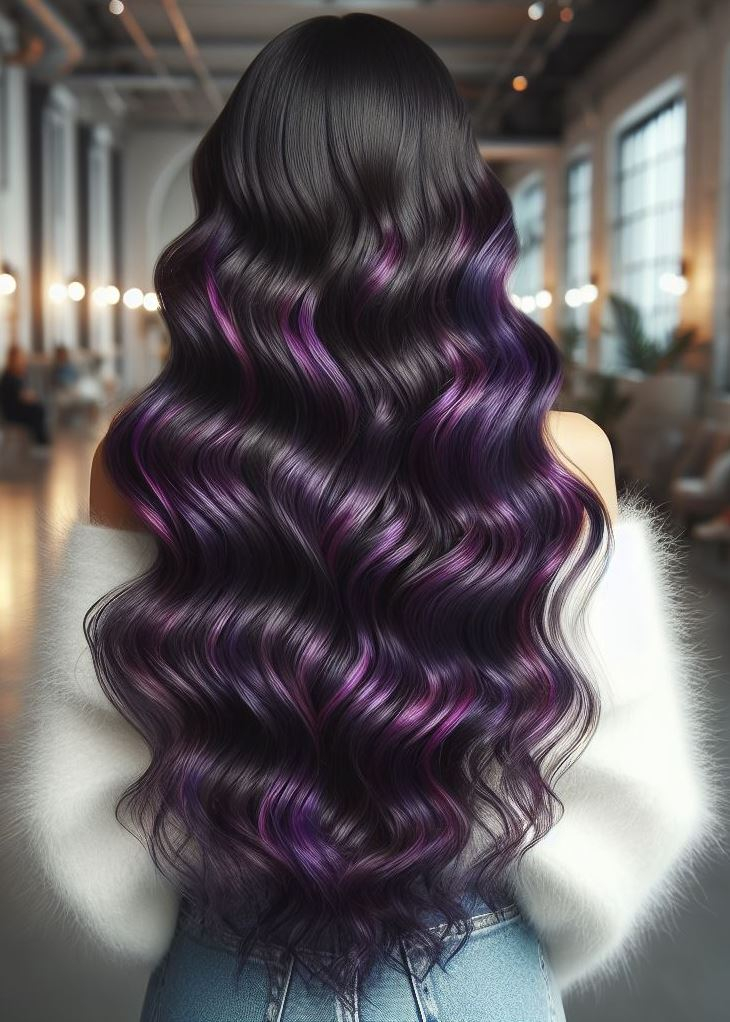 Healthy Hair Hacks: How to Keep Your Hair Color Vibrant | Pocoko Violet Vibes on Point! Thick, wavy hair gets a mystical upgrade with gorgeous violet highlights.