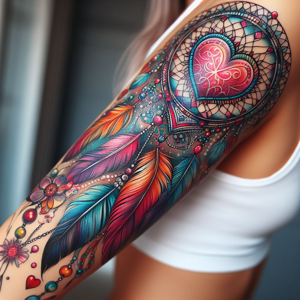 Dream Catcher Tattoos: 13 Dreamy Designs to Catch Your Eye | Pocoko Let your arm be the bearer of a heart-shaped dream catcher, a tattoo that’s a whispered promise to filter through life’s chaos and hold onto love.