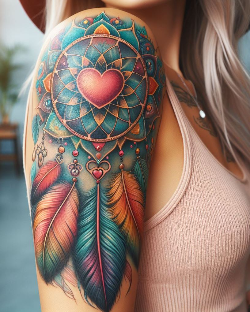 Dream Catcher Tattoos: 13 Dreamy Designs to Catch Your Eye | Pocoko The heart-shaped dream catcher tattoo is a testament to love’s enduring spirit, a protective emblem that graces your arm and guards your deepest dreams.