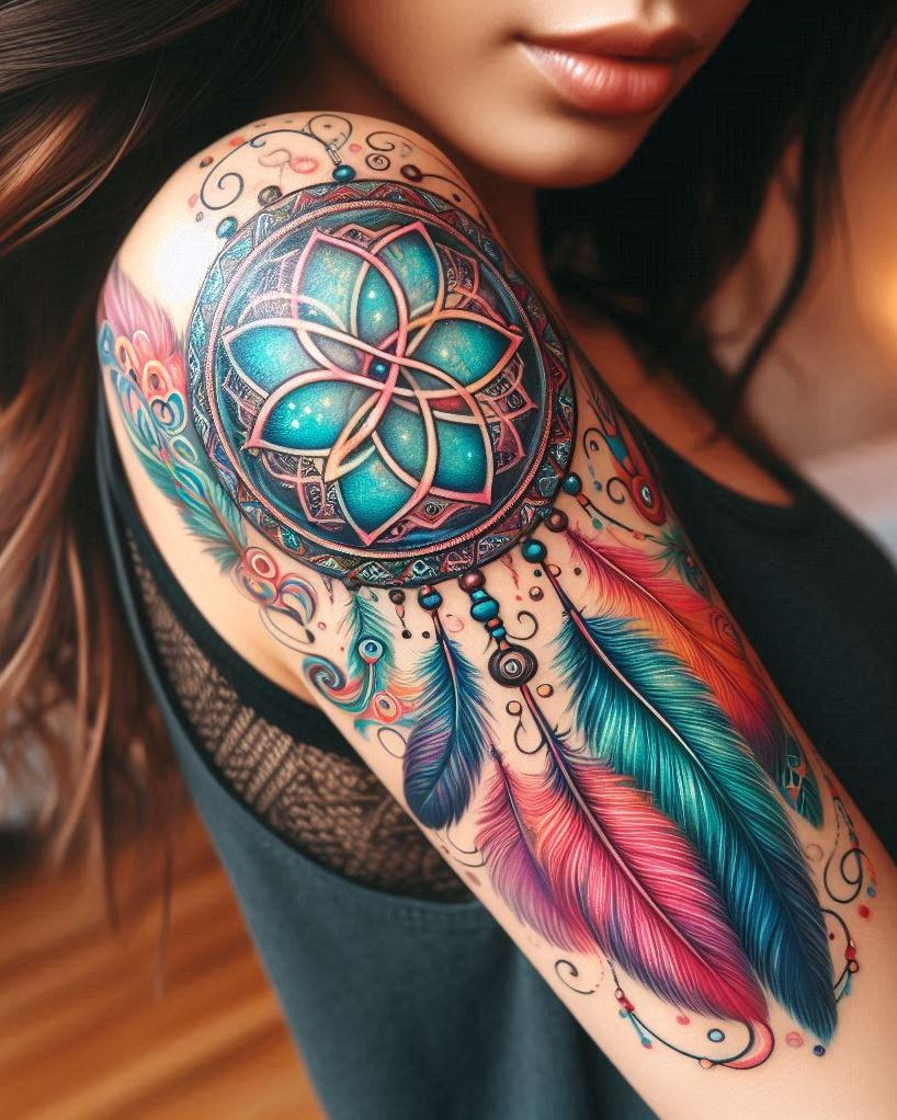 Dream Catcher Tattoos: 13 Dreamy Designs to Catch Your Eye | Pocoko Let your spirit roam free with an arm tattoo that’s a tribute to tribal lore. A dream catcher design that captures not just dreams, but the bold essence of femininity.