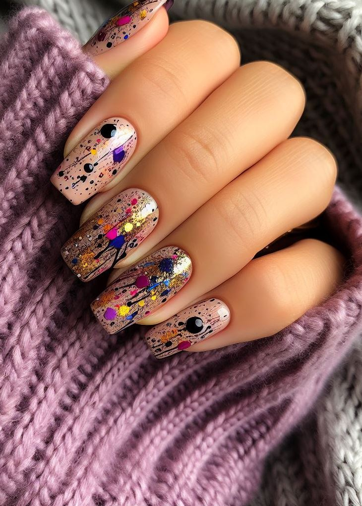 Abstract Nail Art: It's Not Just Random Splotches (We Promise!) | Pocoko "Colorful Chaos: These splatter art nails are like a mini abstract canvas on your fingertips. Let your inner artist shine!"