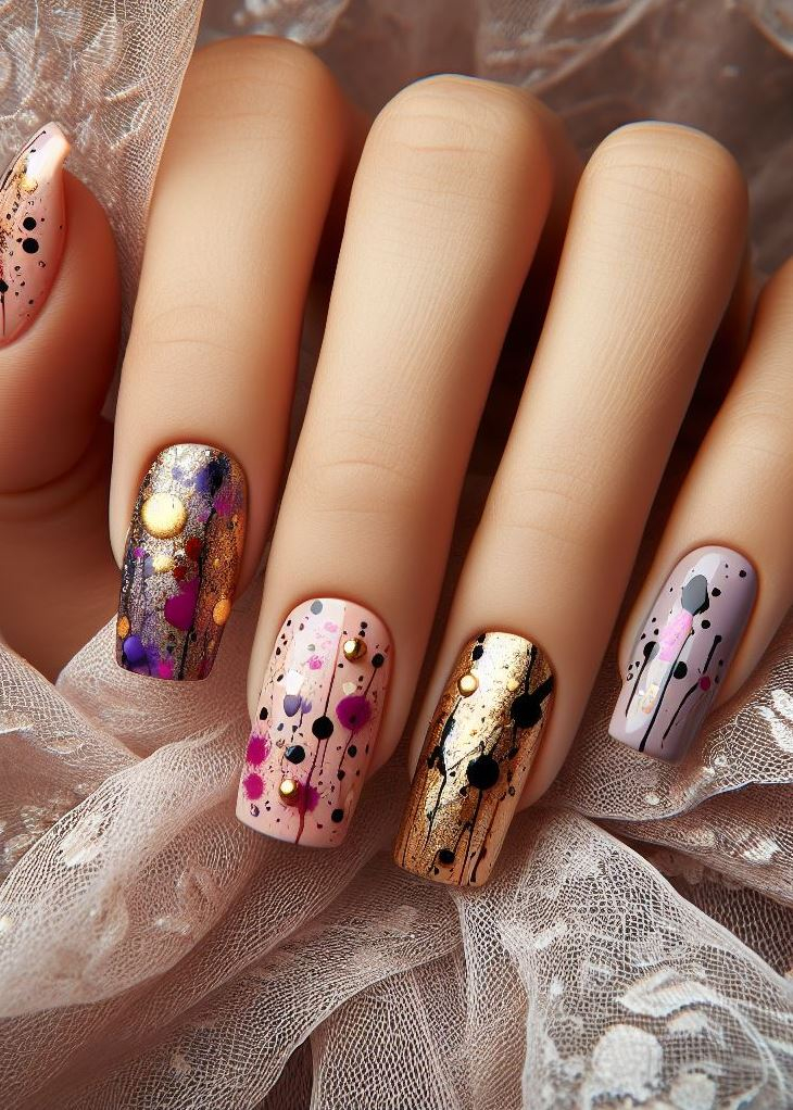 Abstract Nail Art: It's Not Just Random Splotches (We Promise!) | Pocoko "Ink-Splattered Elegance: These nail designs blend sophistication with a hint of rebellion. Perfect for when you want to make a statement."