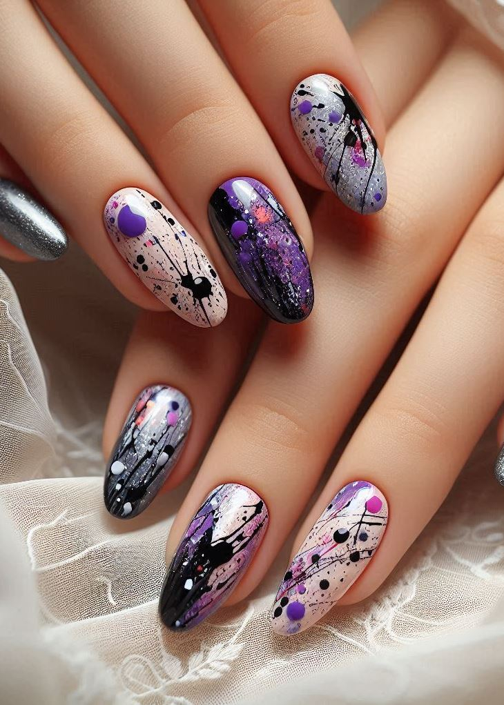 Abstract Nail Art: It's Not Just Random Splotches (We Promise!) | Pocoko “Rainbow Drip Delight”: Imagine melting Skittles and letting the colors drip onto your nails. That’s the vibe! Each nail hosts a different hue—red, orange, yellow, green, and blue. When you type, it’s like your keyboard is tapping into a candy-coated symphony. 🌈🍬