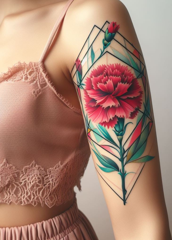 Level up your birthday ink with a geometric carnation tattoo. This edgy design is perfect for the January woman who marches to the beat of her own drum. Bonus points if you add a tiny snowflake for a wintery twist. ❄️
