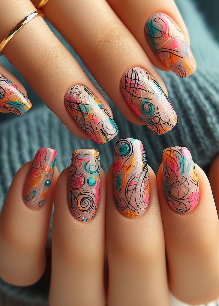 Abstract Nail Art: It's Not Just Random Splotches (We Promise!) | Pocoko Brushstroke Ballad: Abstract lines become brushstrokes, painting your nails with abstract artistry. It’s like wearing a canvas of creativity. 🎨🖌️