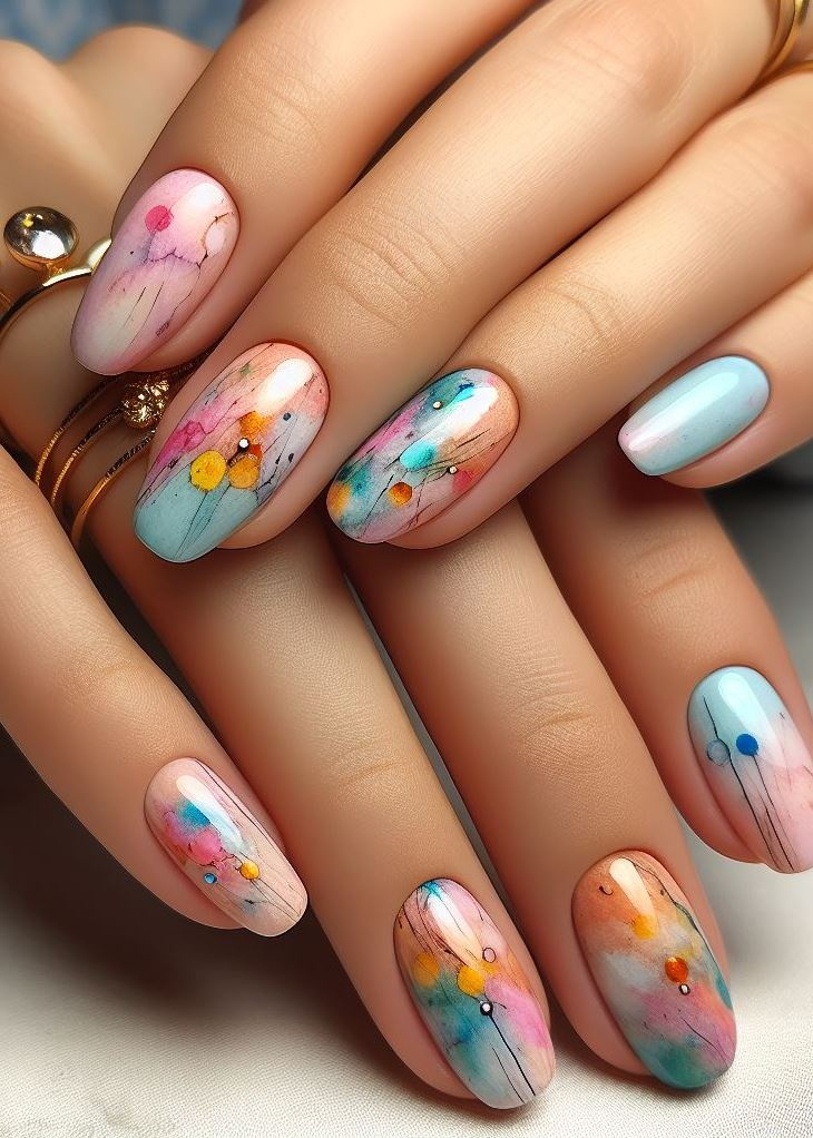 Abstract Nail Art: It's Not Just Random Splotches (We Promise!) | Pocoko Abstract Artistry: These nails are more than just polish—they’re miniature masterpieces. Imagine Monet dipping his brush into a rainbow and painting your tips. 🎨✨