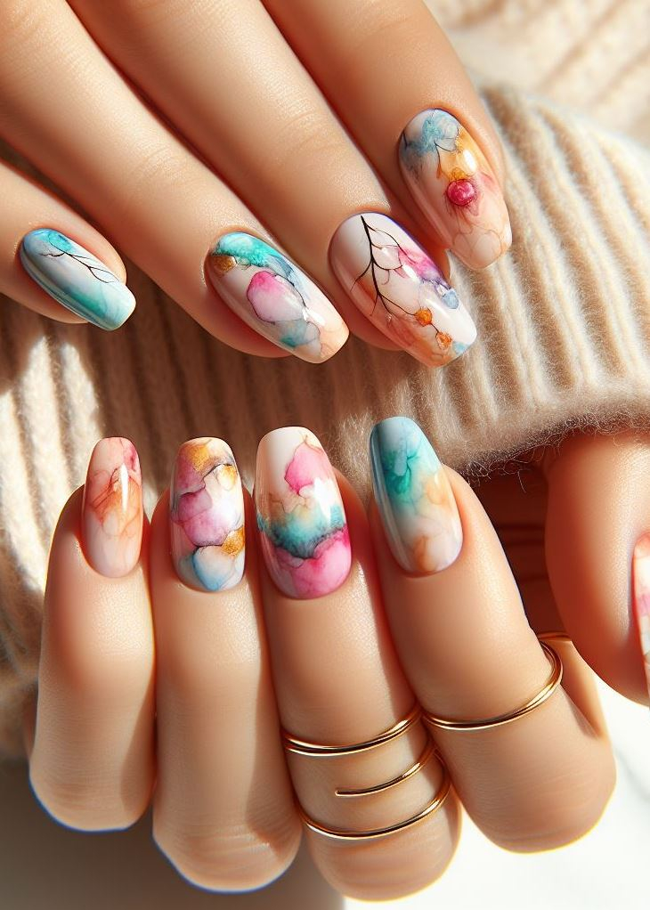 Abstract Nail Art: It's Not Just Random Splotches (We Promise!) | Pocoko Gradient Magic: Like a sunset melting into the sea, these watercolor nails blend seamlessly from one shade to another. It’s like wearing a sunset on your hands. 🌅🌊