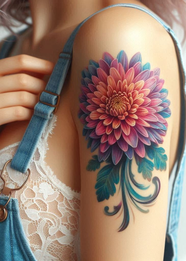 A single chrysanthemum birth flower tattoo symbolizes longevity and joy. Perfect for those who appreciate the beauty of simplicity.