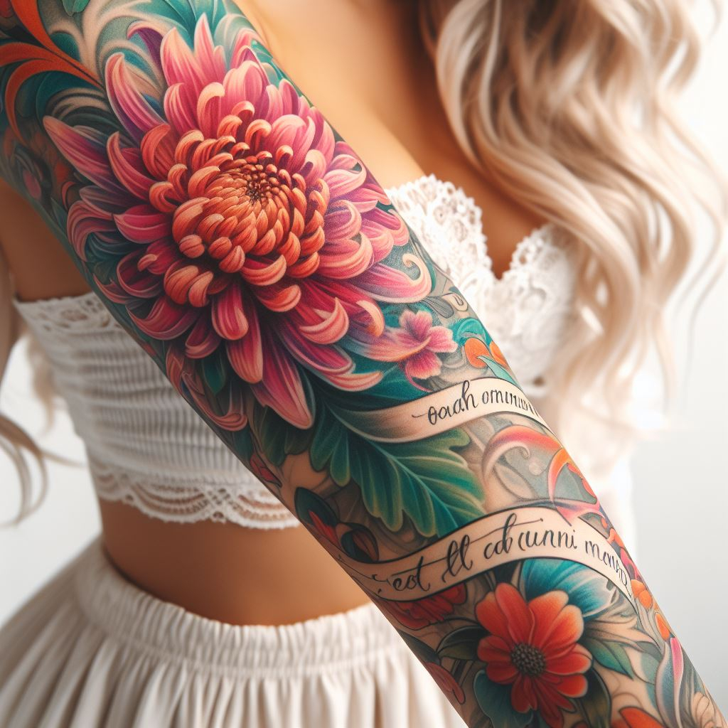 Combine beauty and words with a chrysanthemum and script birth flower tattoo. Perfect for November-born individuals who cherish meaningful quotes.