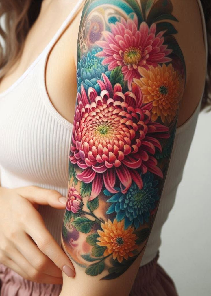 Celebrate the beauty of November with a chrysanthemum wreath birth flower tattoo. This design symbolizes joy and completeness.