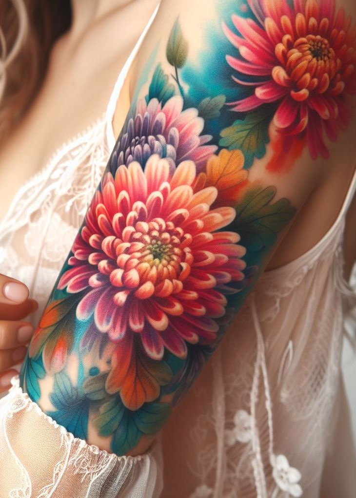Celebrate your birth month with a water colour chrysanthemum birth flower tattoo. This design adds a soft and artistic touch to your ink.
