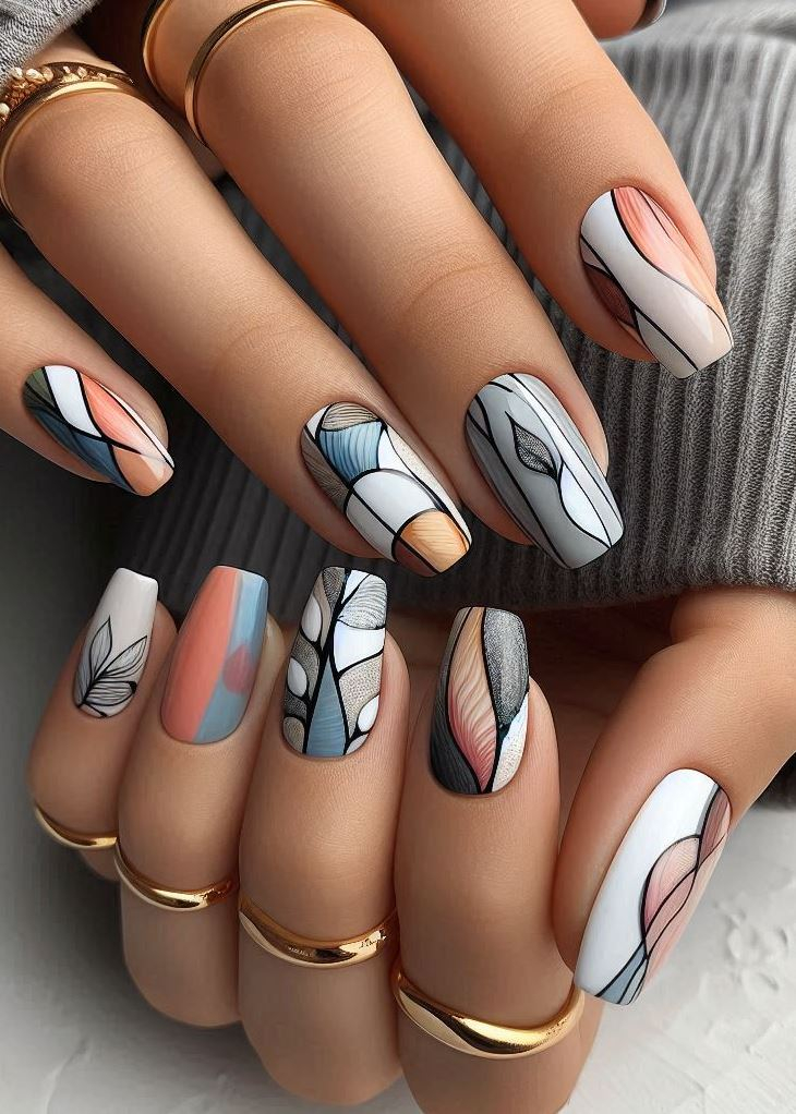 Abstract Nail Art: It's Not Just Random Splotches (We Promise!) | Pocoko Monochrome Abstract Nails with a Twinkle Feeling like your Monochrome Abstract Nails need a touch of magic? Sprinkle on the glitter galaxy! Choose a dark base color like black or navy and then add subtle touches of glitter in the same color family. This creates a mesmerizing effect that's both sophisticated and subtly sparkly.