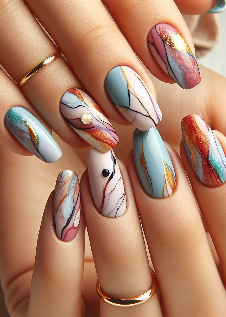 Abstract Nail Art: It's Not Just Random Splotches (We Promise!) | Pocoko Tactile Tango: These nails don’t just look good; they feel like a secret handshake with the universe. The rough meets the smooth, and suddenly, your fingertips are whispering cosmic secrets. 🌌✨