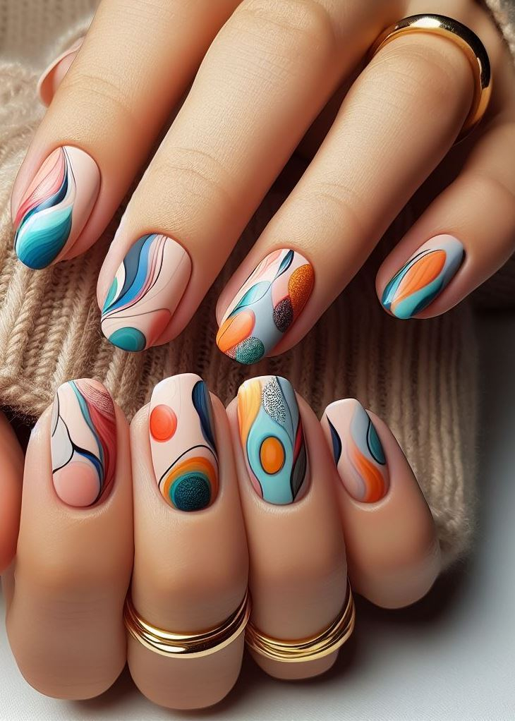 Abstract Nail Art: It's Not Just Random Splotches (We Promise!) | Pocoko Sculpted Surprises: These nails are like tiny sculptures. They play hide-and-seek with light, casting shadows that dance across your fingertips. It’s abstract art you can wear. 💅🎭