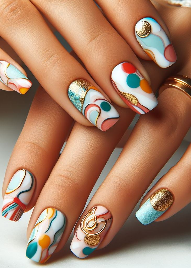 Abstract Nail Art: It's Not Just Random Splotches (We Promise!) | Pocoko Velvet Meets Metal: Picture velvet cushions against cold steel. That’s the vibe of these texture contrast nails. They’re edgy, yet comforting—a rebellion in softness. 🔥❄️