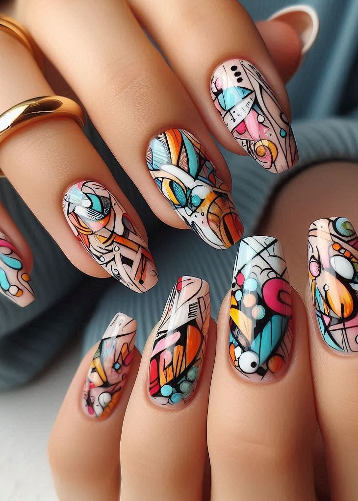 Abstract Nail Art: It's Not Just Random Splotches (We Promise!) | Pocoko Graffiti Style Nails with a Single Line Feeling like "less is more"? Embrace the minimalist approach with Graffiti Style Nails! Opt for a single, bold line in a contrasting color across each nail, perhaps with a small splatter or drip for an extra touch. It's a subtle yet impactful way to showcase your love for this trend, proving a simple line can make a big statement.