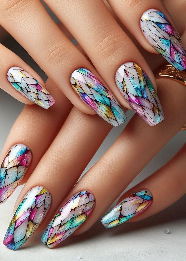 Abstract Nail Art: It's Not Just Random Splotches (We Promise!) | Pocoko Glass slippers? Nah, we prefer glass nails: Cinderella would’ve traded her shoe collection for these edgy shards any day. 👑💅