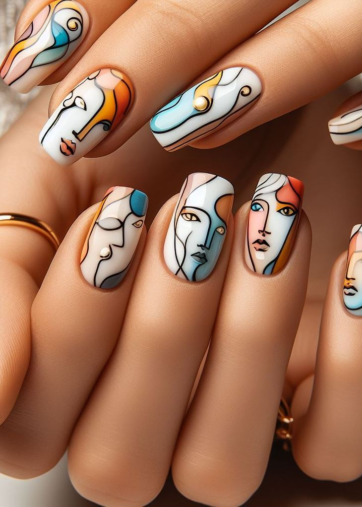 Abstract Nail Art: It's Not Just Random Splotches (We Promise!) | Pocoko Why settle for plain nails when you can have mini masterpieces? These abstract faces are the Mona Lisas of the nail world. 👩🎨