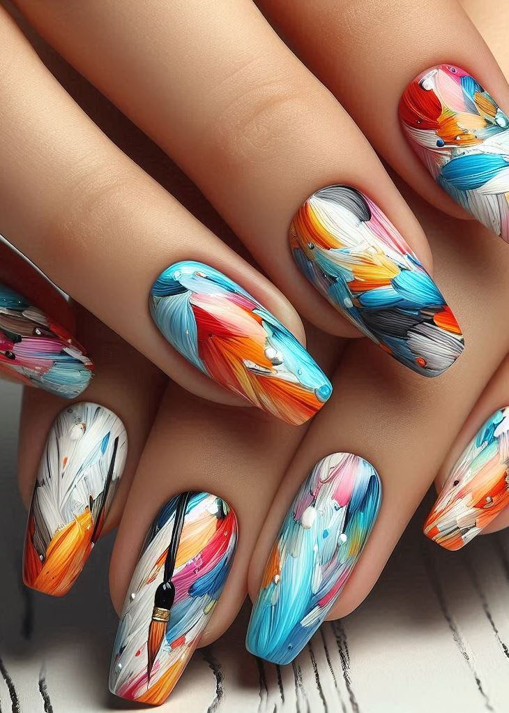 Abstract Nail Art: It's Not Just Random Splotches (We Promise!) | Pocoko Channel Your Inner Monet: Impressionistic Brushstroke Nails Feeling inspired by the masters? Embrace the Impressionistic style with Brushstroke Nails! Use soft washes of color blended together, creating a dreamy and ethereal effect on your nails. It's like having a tiny Monet painting on each fingertip.