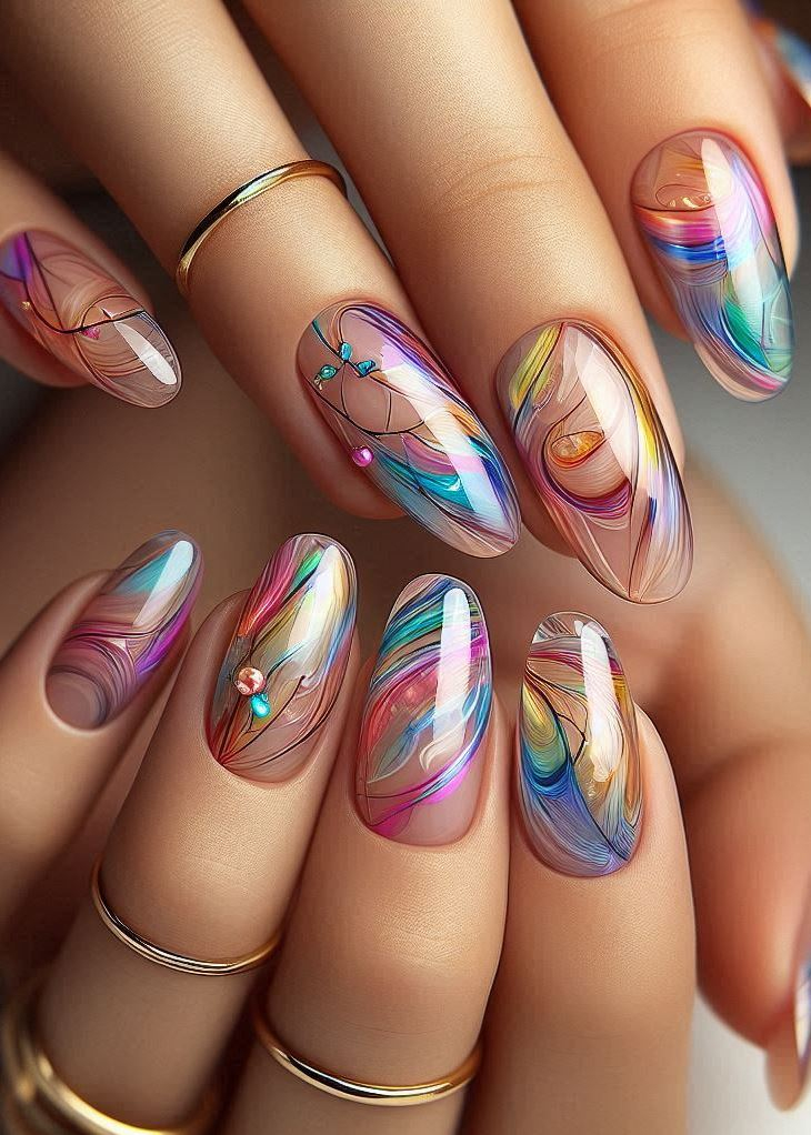 Abstract Nail Art: It's Not Just Random Splotches (We Promise!) | Pocoko Why settle for one color when you can have a whole symphony? These layered nails harmonize like a secret melody. 🎶
